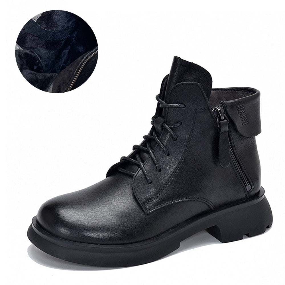 Trendy British Style Leather Ankle Boots With Double Zippers