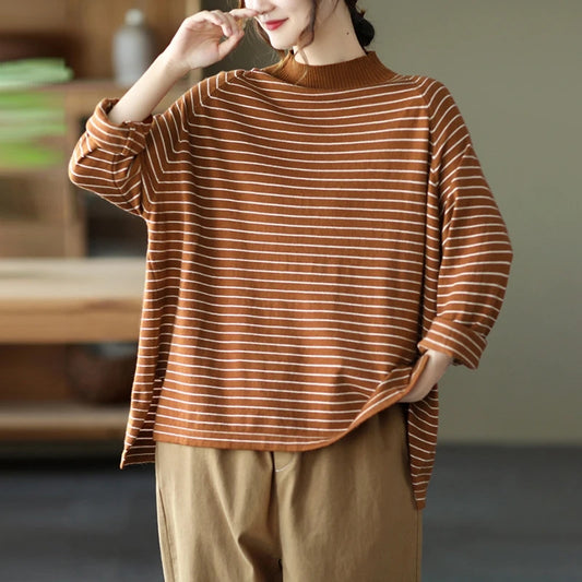 Turtleneck Stripes Knitted Sweater - Luckyback