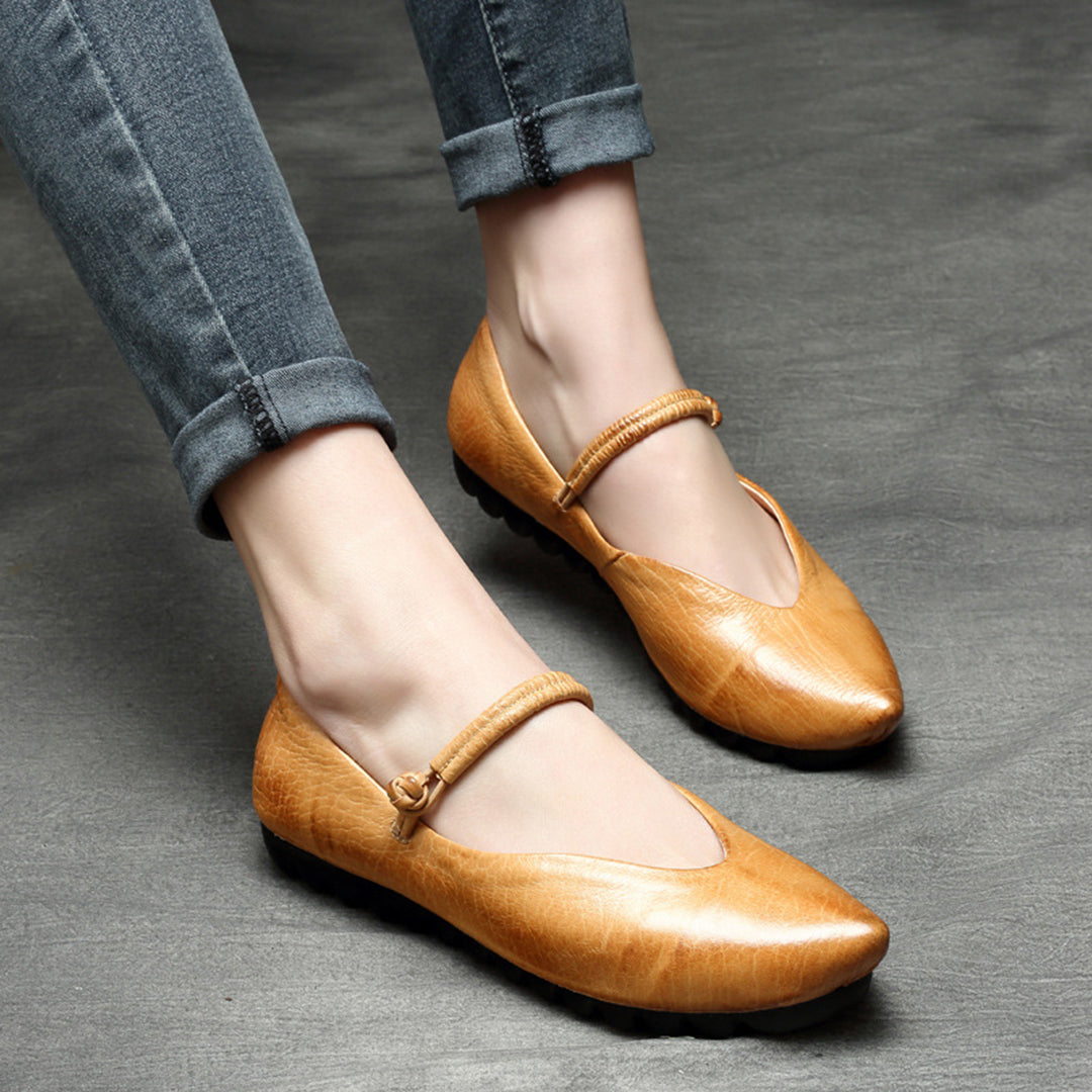 Women Boat Toe Slip-On Leather Shoes