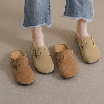 Women Closed Toe Soft Suede Sliders With Buckle Accents