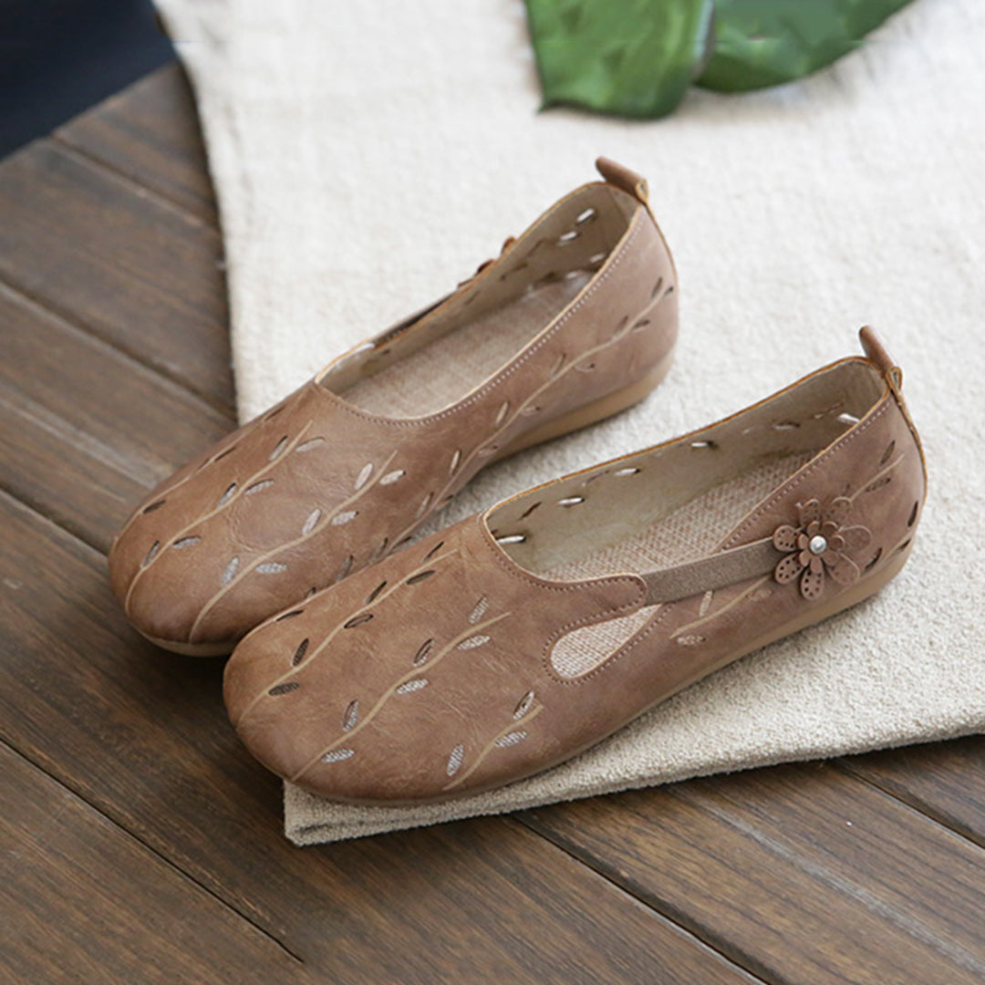 Women Hollow-Out Leather Flats Shoes
