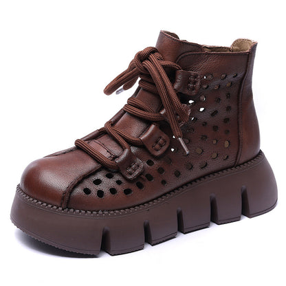 Women Hollow-Out Platform Leather Boots - Luckyback