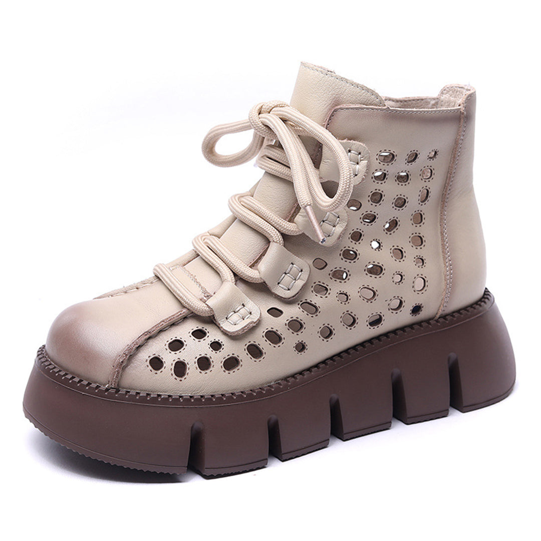 Women Hollow-Out Platform Leather Boots - Luckyback