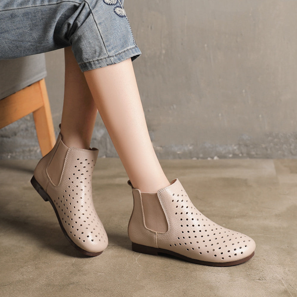Women Laser-cut Leather Ankle Booties