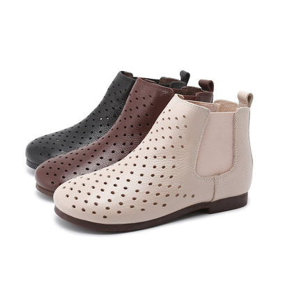 Women Laser-cut Leather Ankle Booties