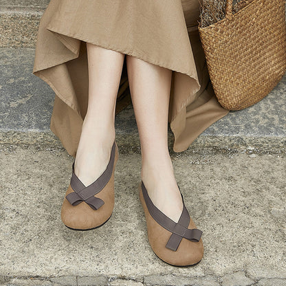 Women Slip-on Leather Flats Pea Shoes