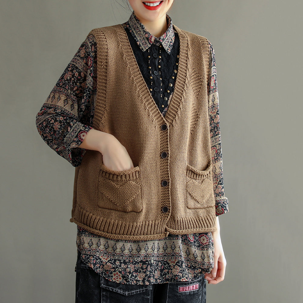 Women Solid V-Neck Knitted Vest